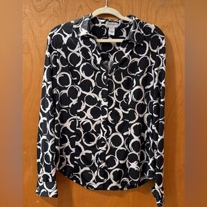 Carmen Marc Valvo Black and White Button-down, French Cuff Blouse